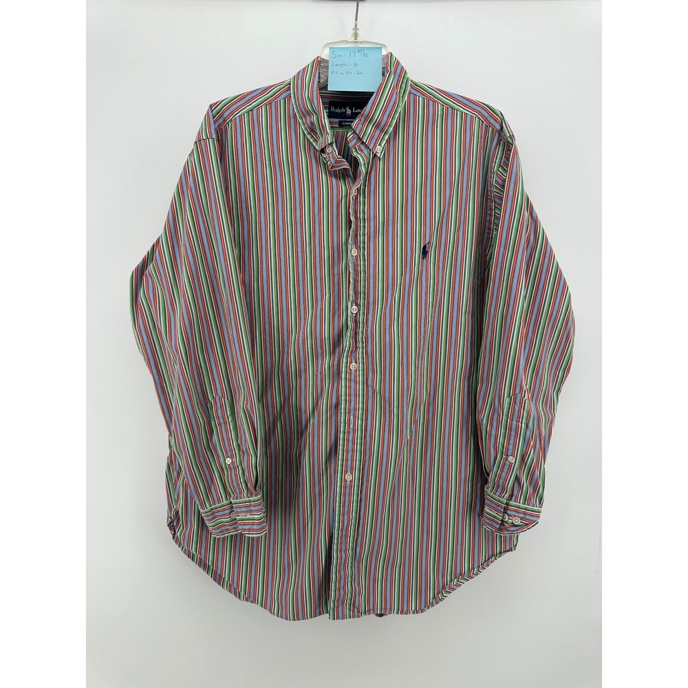 Ralph Lauren‎ Mens Classic Fit Striped Button Down Shirt 17 32/33 Multi Color